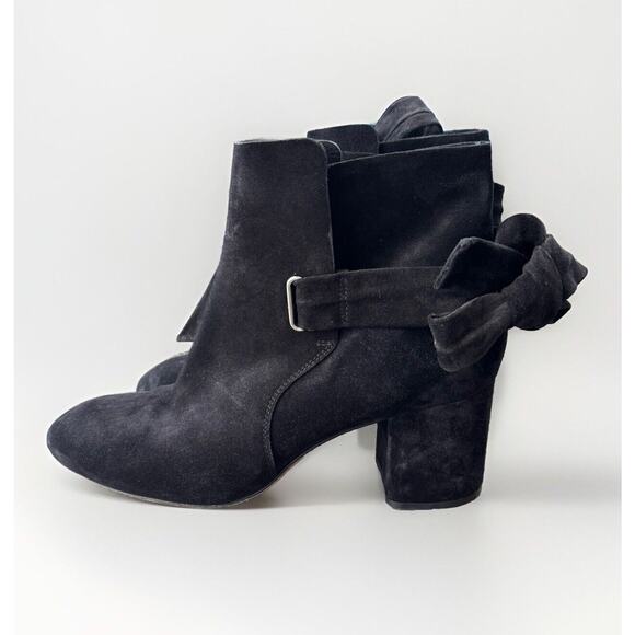 Rag & Bone Black Suede Wrap Booties Size 7.5 Heeled Boots 38 - Picture 1 of 8